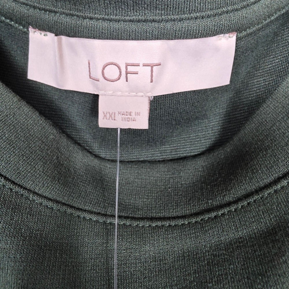LOFT Puff Sleeve Knit Dress Sz 2‎ X Dark Green Casual Tunic - Picture 5 of 9